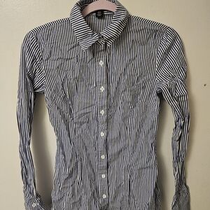 PrettyLittleThing Navy and White Striped Button Down Shirt